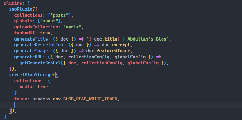 Payload cms plugins screenshots configure in a project