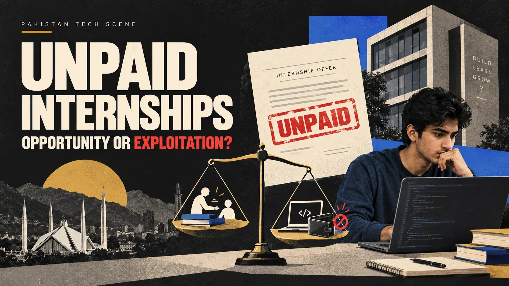 Pakistani engineering student studying software development evaluating whether internships should be paid or not